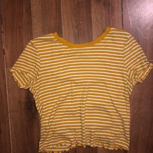 white and yellow striped cropped shirt